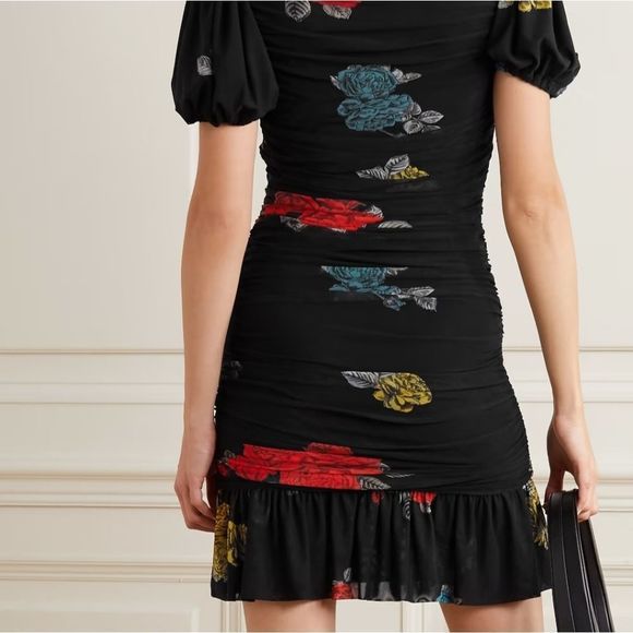 GANNI Ruched Floral print mesh jersey mini dress Size 38 GER - Picture 8 of 8